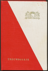 716793 Voorzijde van een trouwboekje uitgegeven door de gemeente Utrecht, met de kleuren van het stadswapen.N.B. Het ...